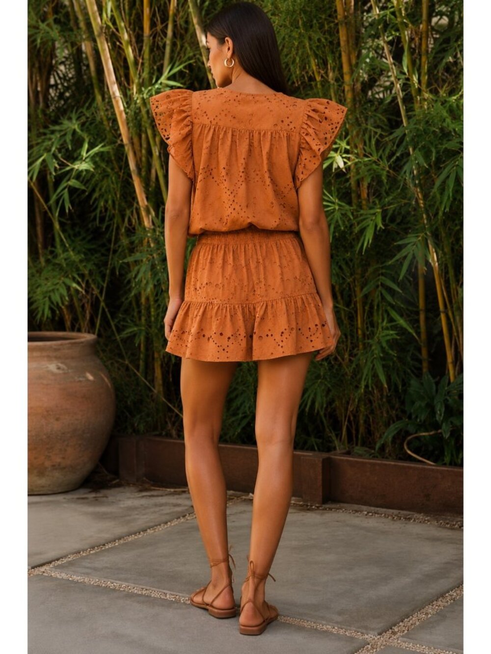 bishop + young Rust Eyelet Ruffled Mini Skirt - Picture 3 of 16
